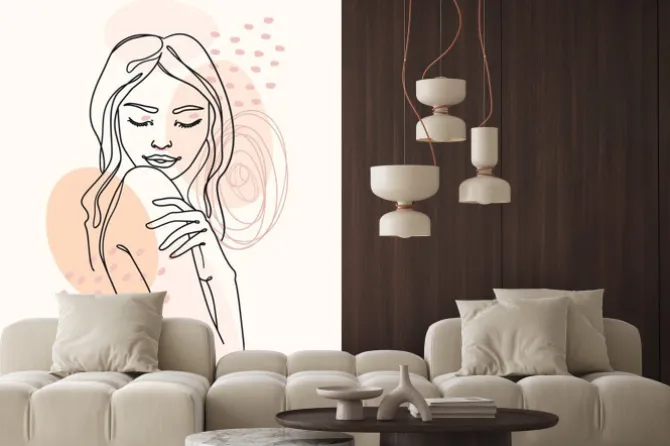 Fototapeta: Twarz dziewczyny rysowana ciągłą linią