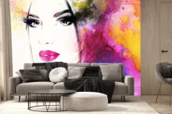 Fototapeta: Twarz kobiety na kolorowym malarskim tle