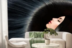 Fototapeta: Twarz kobiety brunetki z lśniącymi włosami