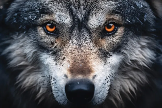 Fototapeta: Twarz wilka widziana z bliska