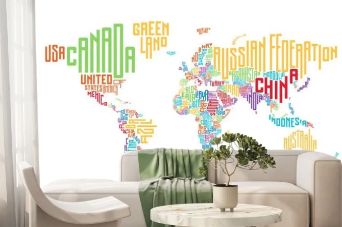 Fototapeta: Typograficzna mapa świata wykonana z nazw krajów