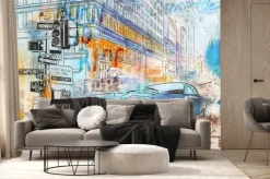 Fototapeta: Ulica metropolii z miejskim samochodem w starym stylu