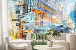 Fototapeta: Ulica metropolii z miejskim samochodem w starym stylu