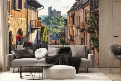 Fototapeta: Ulica we francuskiej wiosce z widokiem na zamek