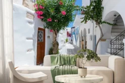 Fototapeta: Uliczka między białymi domami na santorini