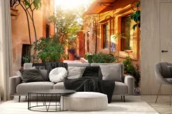 Fototapeta: Uliczka z doniczkami w stylu śródziemnomorskim