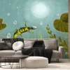 Fototapeta: Underwater world. frog on lotus leaf. childrens interior wallpaper.