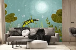 Fototapeta: Underwater world. frog on lotus leaf. childrens interior wallpaper.