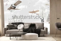 Fototapeta: Urocze pandy latające samolotami w zimowym lesie
