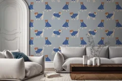 Fototapeta: Urocze pieski na niebieskim tle wzór dziecięcy