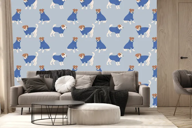 Fototapeta: Urocze pieski na niebieskim tle wzór dziecięcy
