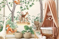Fototapeta: Urocze zwierzątka leśne i ptaki wśród drzew