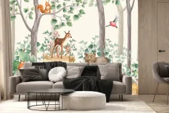 Fototapeta: Urocze zwierzątka leśne i ptaki wśród drzew