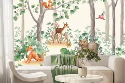 Fototapeta: Urocze zwierzątka leśne i ptaki wśród drzew