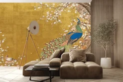 Fototapeta: Urokliwy paw wśród kwiatów wiśni