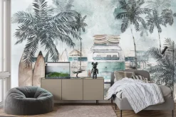 Fototapeta: Van i deski surfingowe na plaży akwarela ilustracja