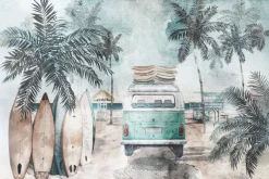 Fototapeta: Van i deski surfingowe na plaży akwarela ilustracja