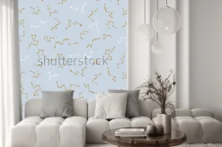 Fototapeta: Vector blue and gold constellations seamless repeat pattern