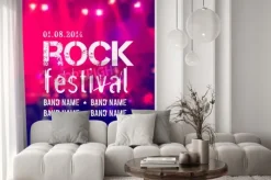 Fototapeta: Vector blurred background with rock stage and crowd. rock festival