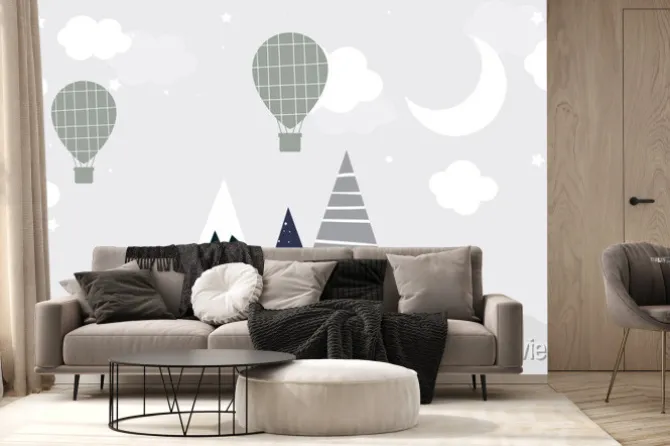 Fototapeta: Vector hand drawn mountains in modern scandinavian style with