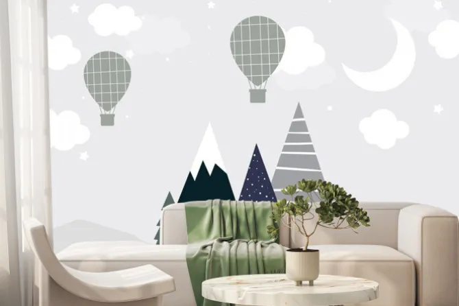 Fototapeta: Vector hand drawn mountains in modern scandinavian style with