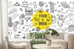 Fototapeta: Vector set with food and drink hand drawn