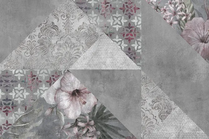 Fototapeta: Vintage patchwork geometryczny wzór i kwiaty