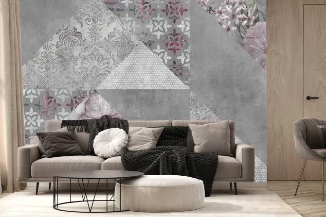 Fototapeta: Vintage patchwork geometryczny wzór i kwiaty