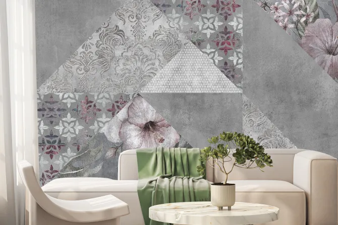 Fototapeta: Vintage patchwork geometryczny wzór i kwiaty