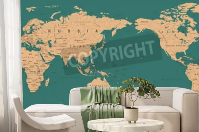 Fototapeta: Vintage political world map pacific centered - wektor