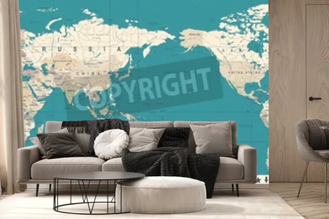 Fototapeta: Vintage polityczna mapa świata pacyfik wyśrodkowany - wektor.