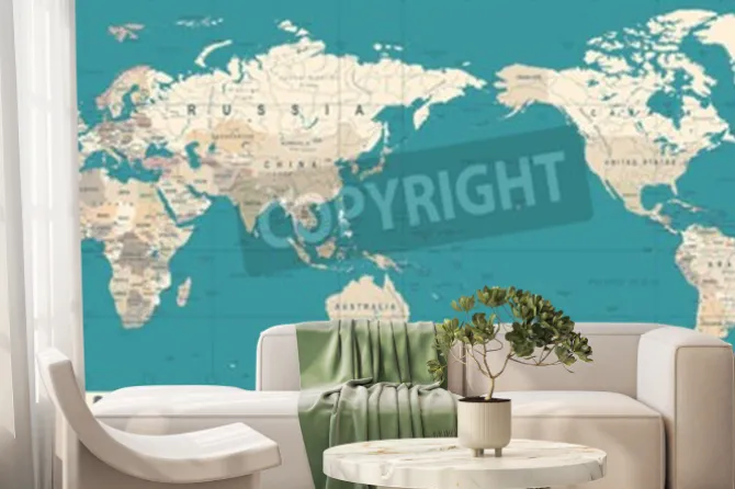 Fototapeta: Vintage polityczna mapa świata pacyfik wyśrodkowany - wektor.