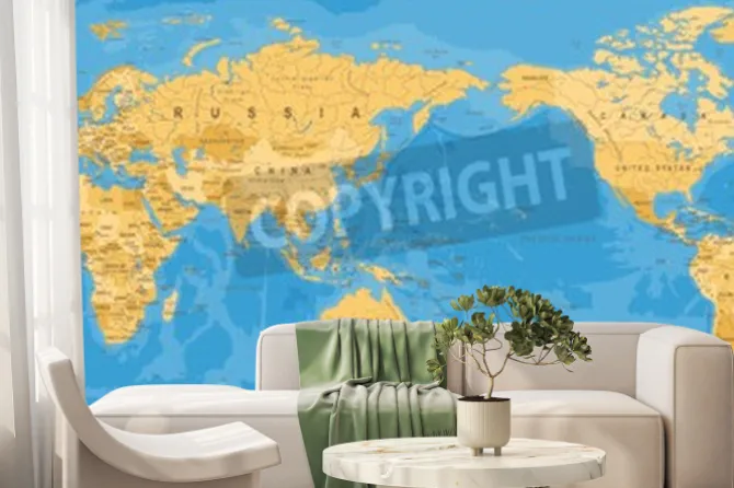 Fototapeta: Vintage polityczna mapa świata pacyfik wyśrodkowany - wektor.