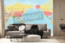 Fototapeta: Vintage polityczna mapa świata w centrum pacyfiku - wektor.