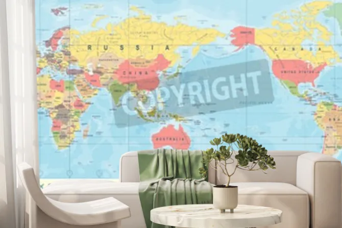 Fototapeta: Vintage polityczna mapa świata w centrum pacyfiku - wektor.