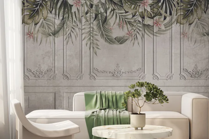 Fototapeta: Vintage sztukateria z roślinnością