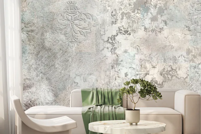 Fototapeta: Vintage wzór z ornamentami na betonowej teksturze