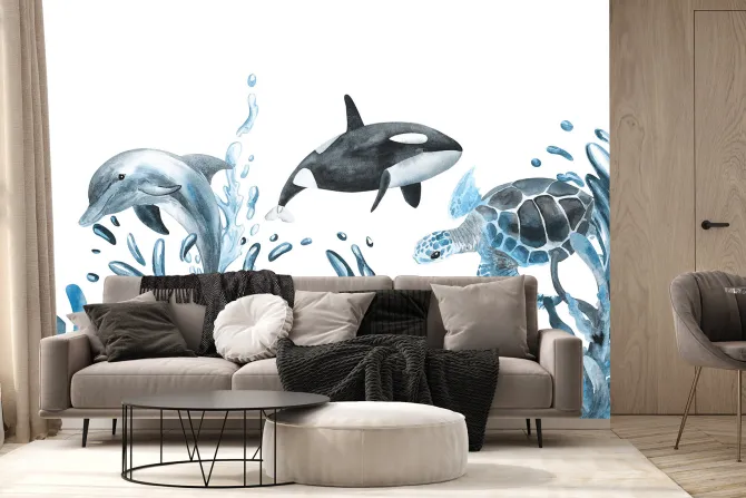 Fototapeta: Żółw wodny i delfina wśród roślinności