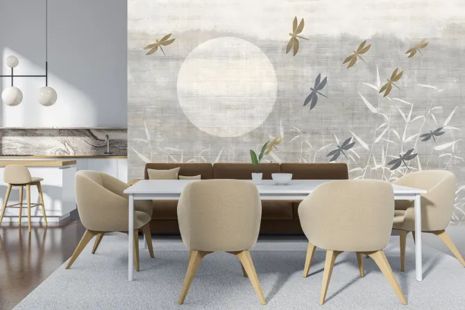 Fototapeta: Ważki na tle beżowego krajobrazu