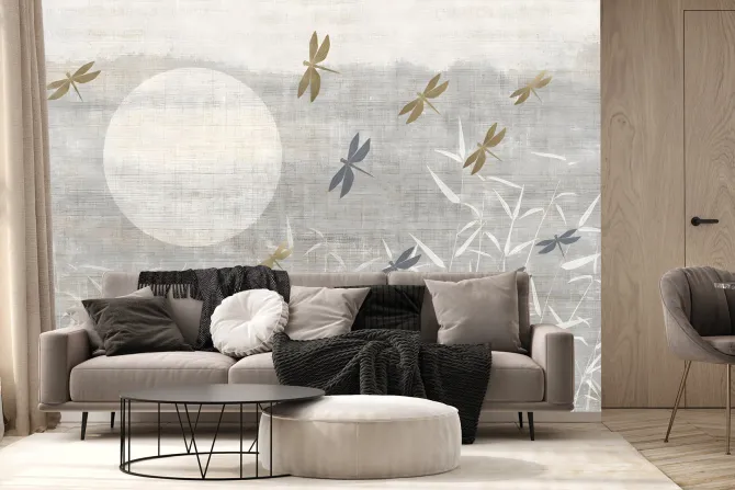 Fototapeta: Ważki na tle beżowego krajobrazu