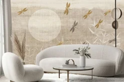 Fototapeta: Ważki nad trzcinami o wschodzie słońca