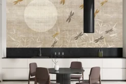 Fototapeta: Ważki nad trzcinami o wschodzie słońca