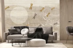 Fototapeta: Ważki nad trzcinami o wschodzie słońca