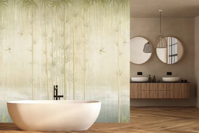 Fototapeta: Ważki pośród bambusowych gałązek delikatny roślinny wzór