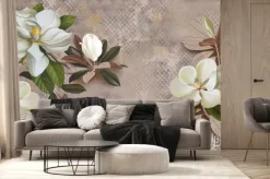 Fototapeta: Wall mural, wallpaper, postcard, flowers on a brown patterned