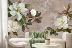 Fototapeta: Wall mural, wallpaper, postcard, flowers on a brown patterned