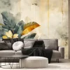 Fototapeta: Wallpaper watercolor exotic plams leaves and flowers in washed