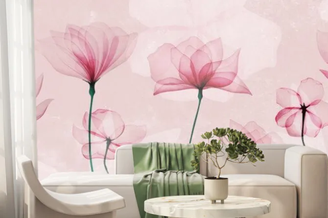 Fototapeta: Watercolor art background with hand drawn pink transparent flowers.