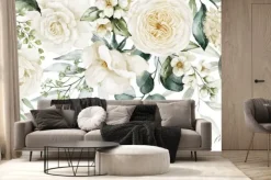 Fototapeta: Watercolor seamless border - illustration with green gold leaves,