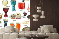 Fototapeta: Watercolor set of different traditional ethnic percussion instruments